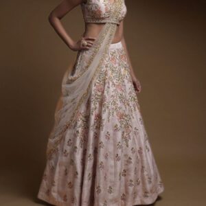 Baby Pink Lehenga Choli With Hand Embroidered Resham Flowers