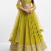 Lime Green Embroidered Georgette Lehenga Set