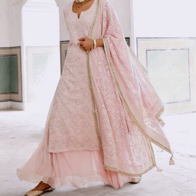 Pink Straight Kurta Sharara Set