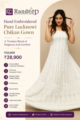 Hand Embroidered Pure Lucknowi Chikan Gown